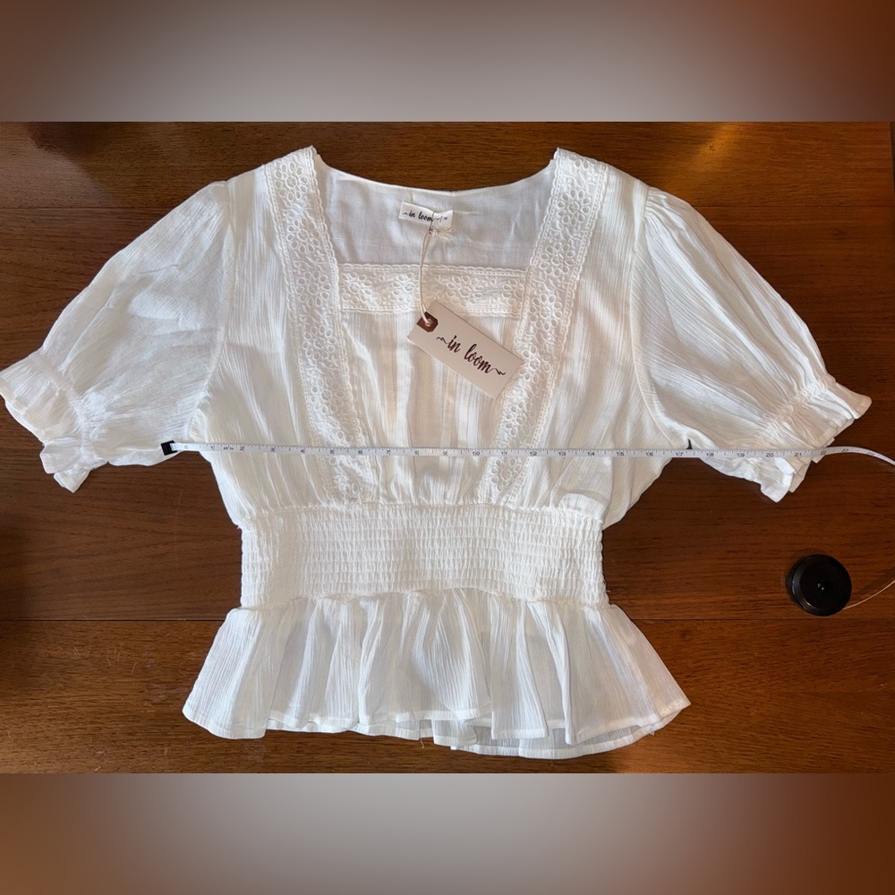 In Loom White Lace-Trim Peasant Blouse